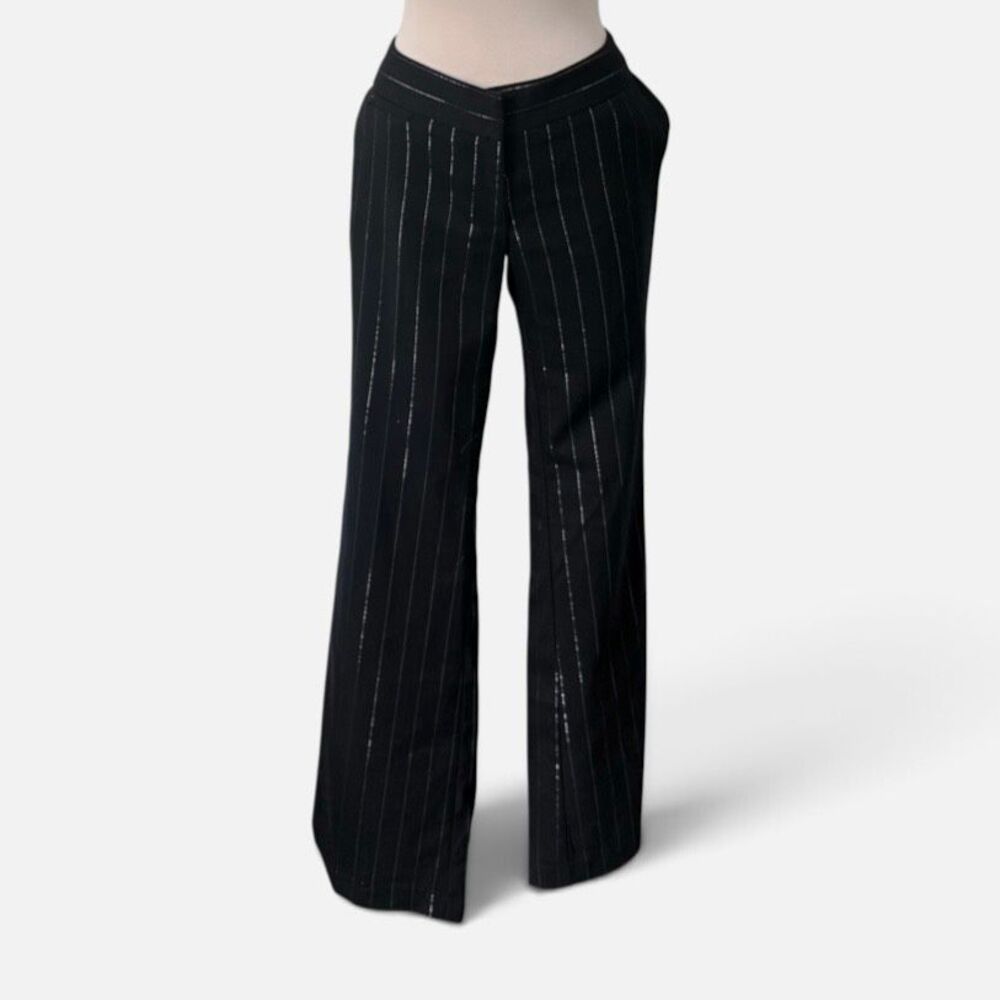 Guess Jeans Y2K Low Rise Black Pants Wide Flare Straight Leg Stripe 29”